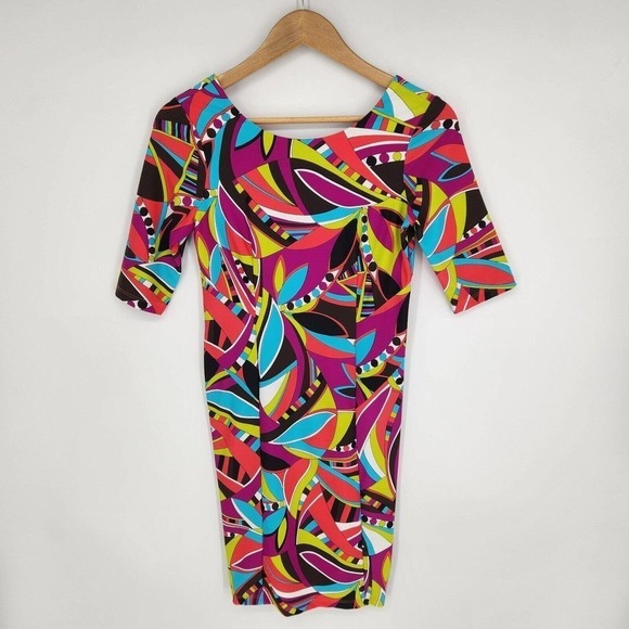 Jude Connally Womens Sheath Dress Knee Length Multicolor Retro Print Size XS - Picture 1 of 4
